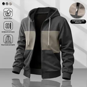 Men's Casual Hooded Jacket, Color Block Design, Windproof & Abrasion-Resistant Shell, Comfortable & Skin-Friendly Fabric, Urban Casual Style, Suitable for Everyday Wear & Light Social Occasions, Fashionable & Practical Trendy Coat