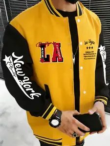 Men's Sportswear Baseball Jacket La New York Fashion Print, Casual Fitted Design, All Season Wear, Comfortable Stretch Fabric