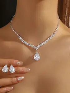 3 Piece Simple Waterdrop Zircon Necklace and Earring Set, Teardrop Jewelry Set, Elegant Jewelry for Women, Perfect for Weddings and Parties