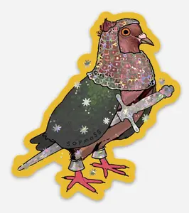 Archangel Pigeon in Armor Glitter Sticker