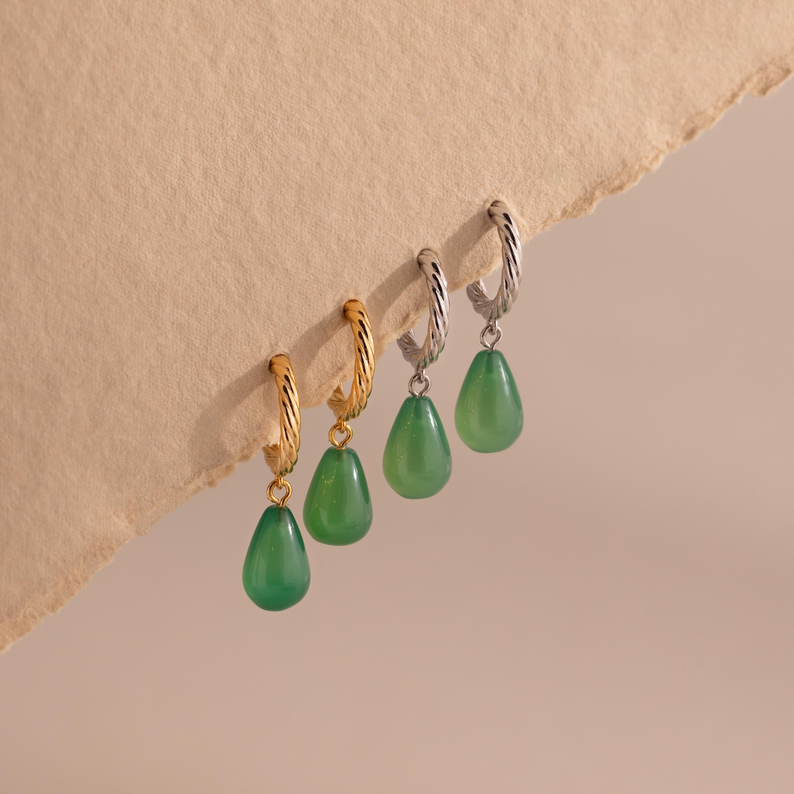 Twisted Jade Hoops by Caitlyn Minimalist - Dainty Green Gemstone Drop Huggie Earrings - Statement Jade Jewelry - Birthday Gift for Her