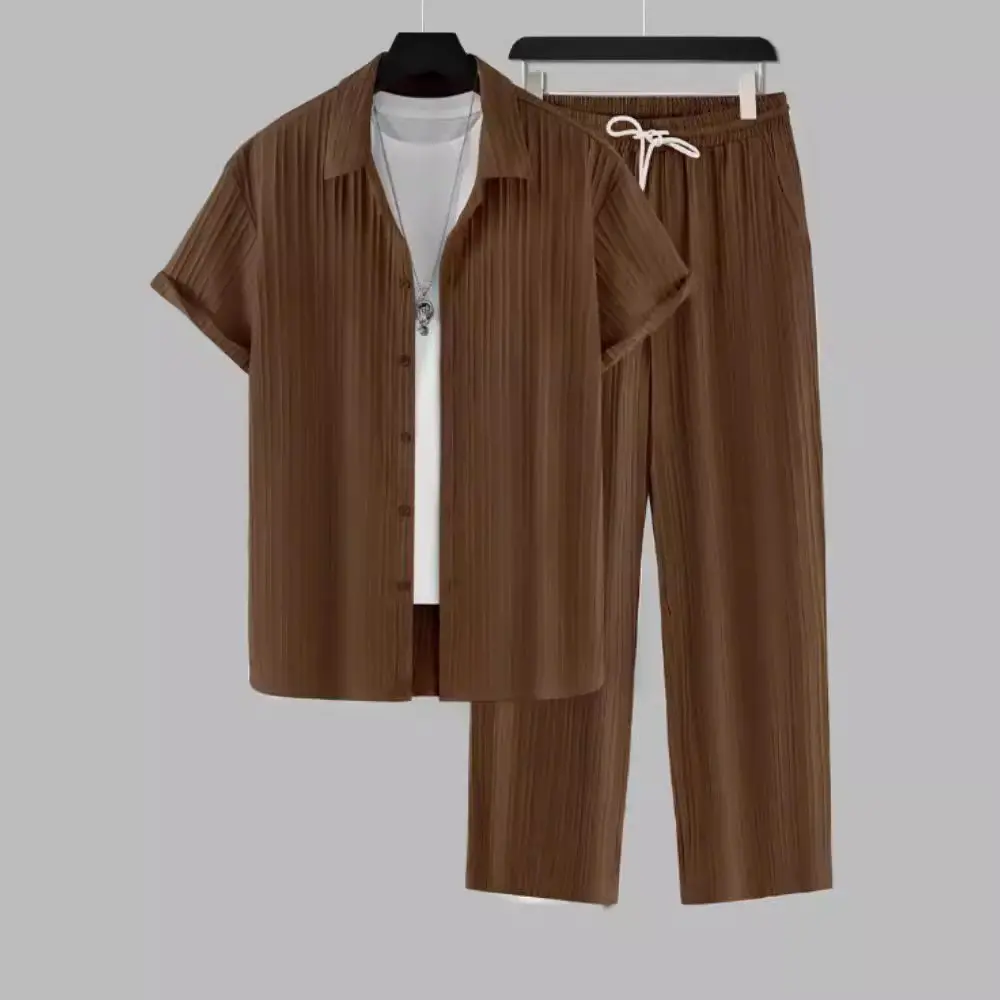 Men’s summer solid-color short-sleeve top and pants set; minimalist, refined style; casual, comfortable men’s sleepwear set; comfortable casual sleepwear set; #fathersdaygift, #SummerWins