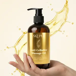 SKUPHl Anti-Cellulite Massage Oil 8 Fl Oz - Helps with Cellulite Appearance, Supports Texture & Elasticity | Infused with Hydrolyzed Collagen, Grape Seed, Citrus & Plant Stem Cells – Soothing Silky Body Oil
