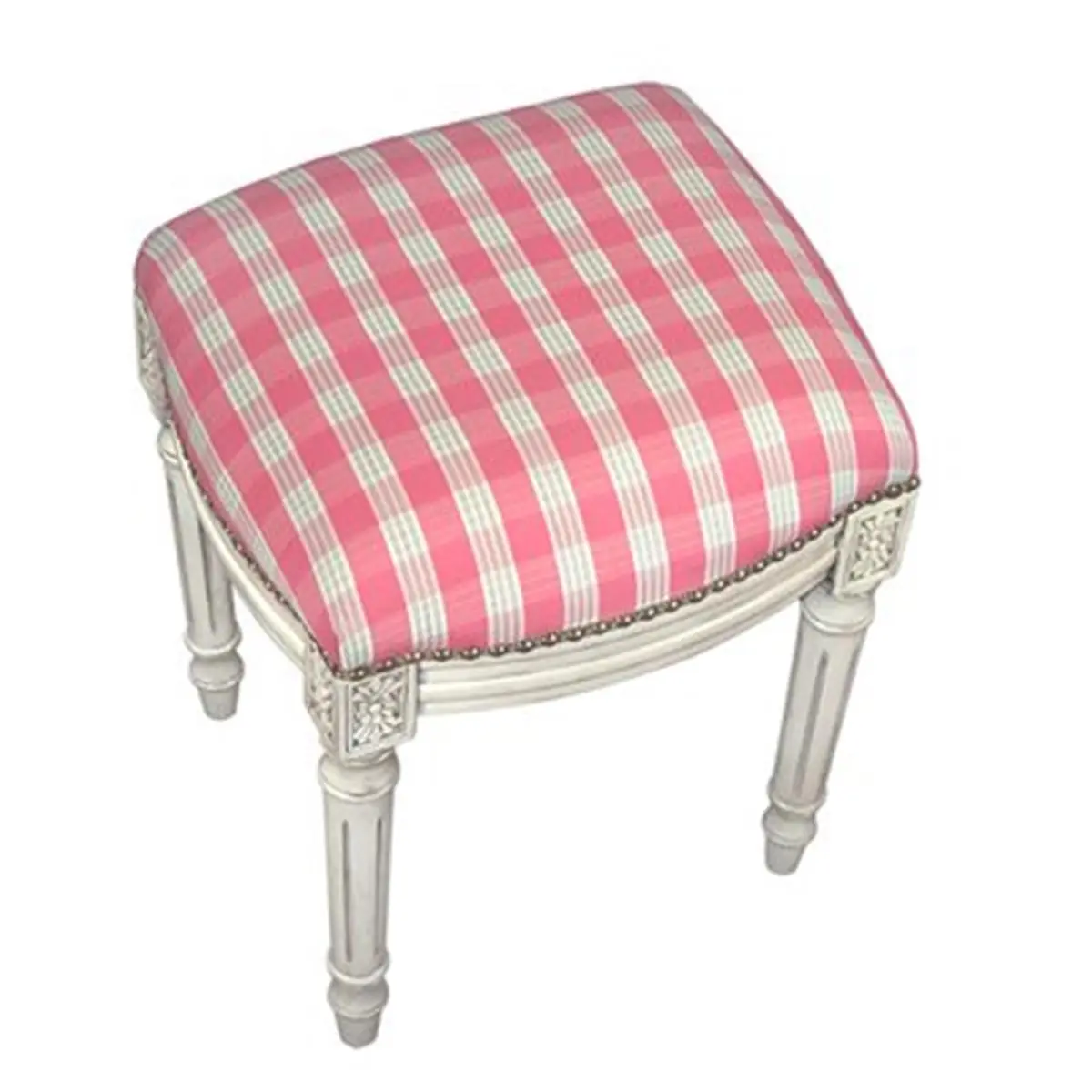 123 Creations C698WFS Fabric Padded Chair - Pink Checkered Plaid Upholstered Fabric Stool with Padded Seat, Commercial & Office Furniture, Upholstered Fabric Chairs