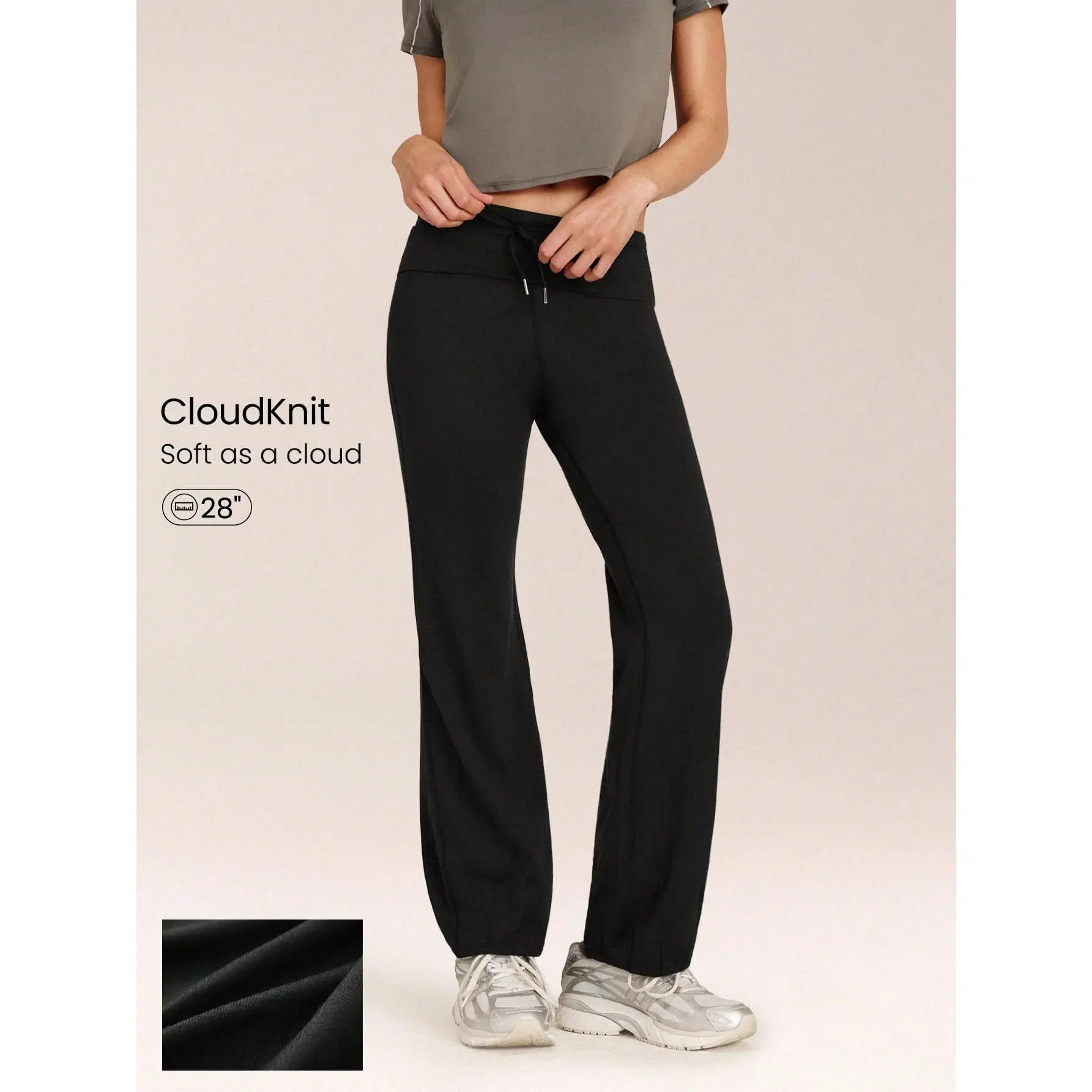 GLOWMODE CloudKnit Move & Glow Stretchy Soft Lightweight Adjustable Drawstring Waist Side Slip Pockets Foldover Waist Flare Leggings Daily Casual Street Wear