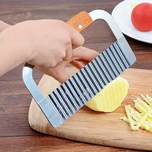 1pc Wavy Potato Soap Cutter Tool, French Fries Slicer, Stainless Steel Blade, Wooden Handle, Kitchen Utensil, Wave Knife, Potato Fry Cutter