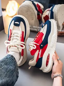 Men's Color Block Air Cushion Dad Sneakers, Fashion Sneakers, Breathable Mesh Thick Sole Elevated Casual Sports Shoes Trendy Versatile Daily Walking Trainers, Casual Sporty Sneakers