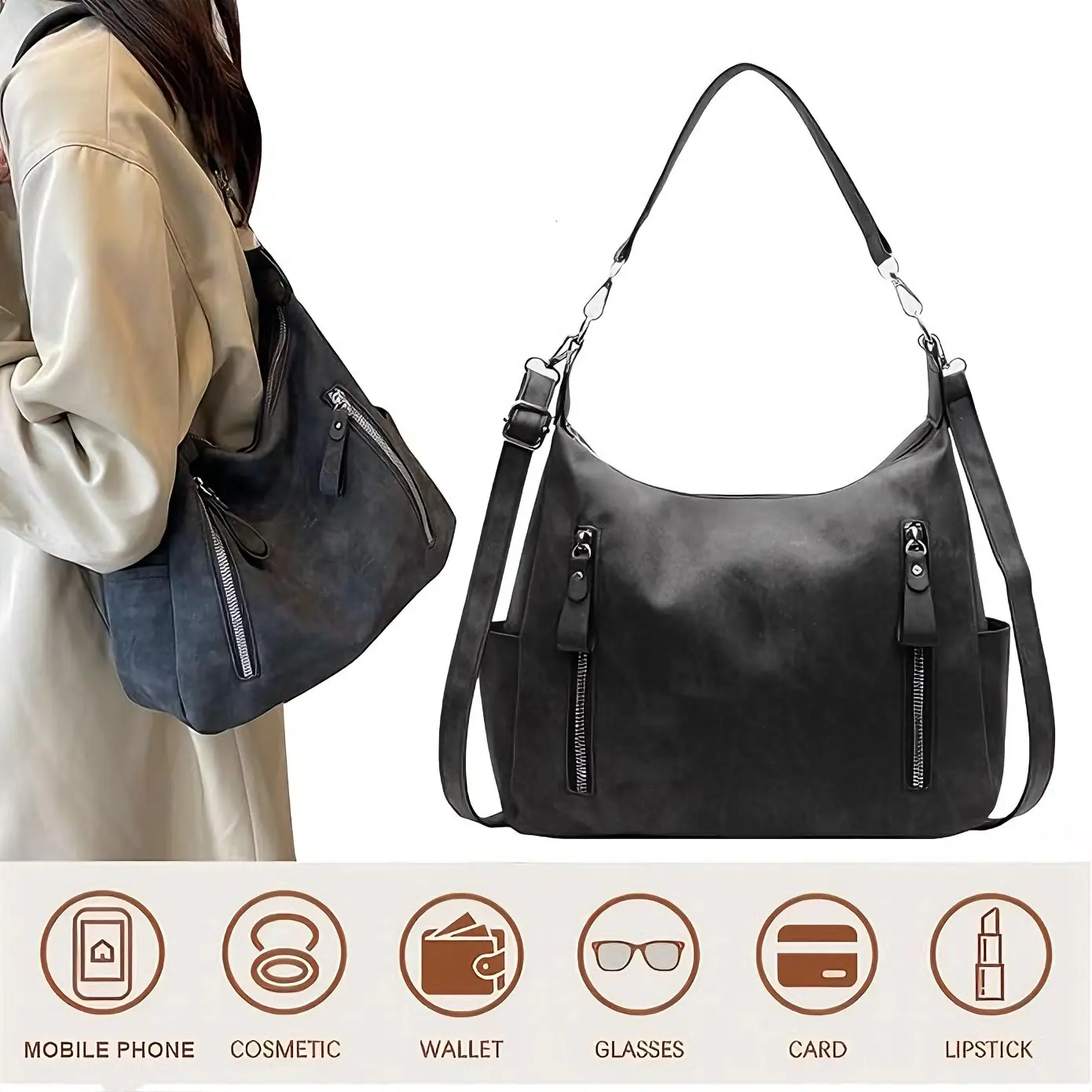LI YUNZI Women's Large Capacity Crossbody Bag, Multi Pocket Shoulder Bag with Soft Suede-Like Fabric, Spacious Organizer Purse with Multiple Compartments, Lightweight Everyday Bag for Daily Use and Commuting