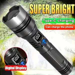 2-In-1 Multi-Function Flashlight Power Bank, Digital Display, Rechargeable, Adjustable Brightness, Portable, Ideal for Camping, Hiking, Emergency Use, Tactical Flashlight, Rechargeable Torch
