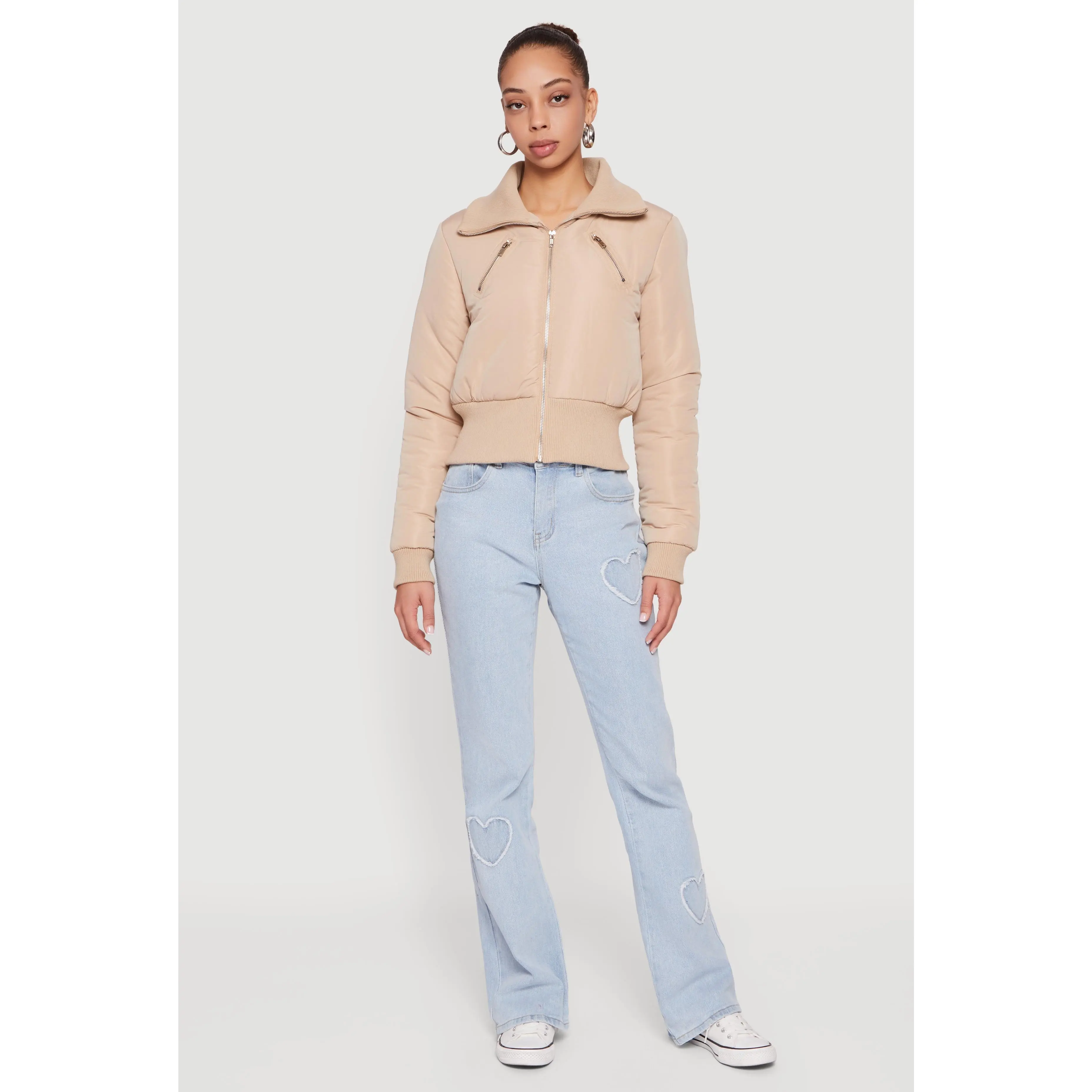 Collared Long Sleeve Zip Front Puffer Jacket