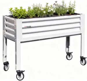 A ANLEOLIFE Low Profile Elevated Garden Bed 4ft x 2ft - 22in Raised Planter Box with Legs with Stainless Steel Casters, Extra Spacious for Balcony, Patio, 600lb Capacity, CaféBronze