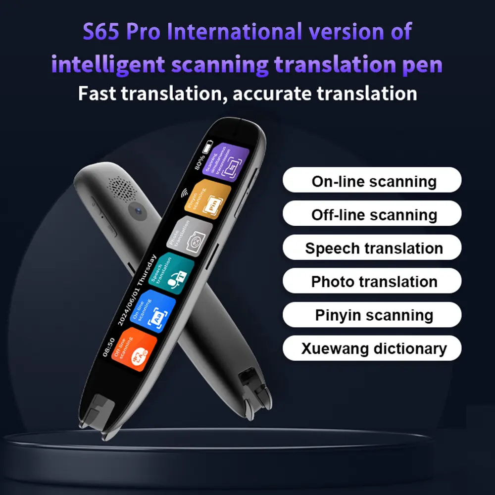 Portable Multilanguage Digital Translation Pen - 3.7 Inch High-Res LCD Wireless Scan Reader, 10 Offline Scanning Functions, 12 System Languages, Text Scanning, Online Photo Translate, WiFi/Bluetooth, USB Type-C Port, Digital Lithium Battery for Education
