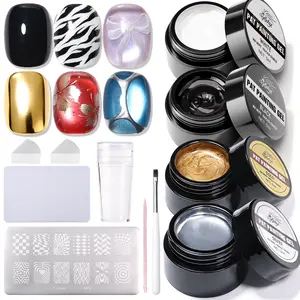 Nail Art Stamping Polish Gel Set - Ombre Gel Polish for Gradient Nails- Professional French Manicure Kit with Nail Stamper Scraper and Stamp Plate - UV/LED Curing Required