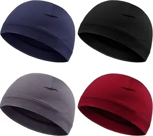 4 PCS Cotton Skull Caps for Men Women Breathable Beanie Thin Sleep Hat Night Running Cap Helmet Liner for Cycling Gym
