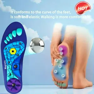 Unisex Magnetic Insoles - Comfortable Support for Work Boots. Odorless EVA Material, Blue & Purple Hexagonal Design with Magnetic Suction Cups, Ergonomic Footwear for Enhanced Comfort & Pressure Workout Shoes Stylish Footwear Accessory Latex Construction.