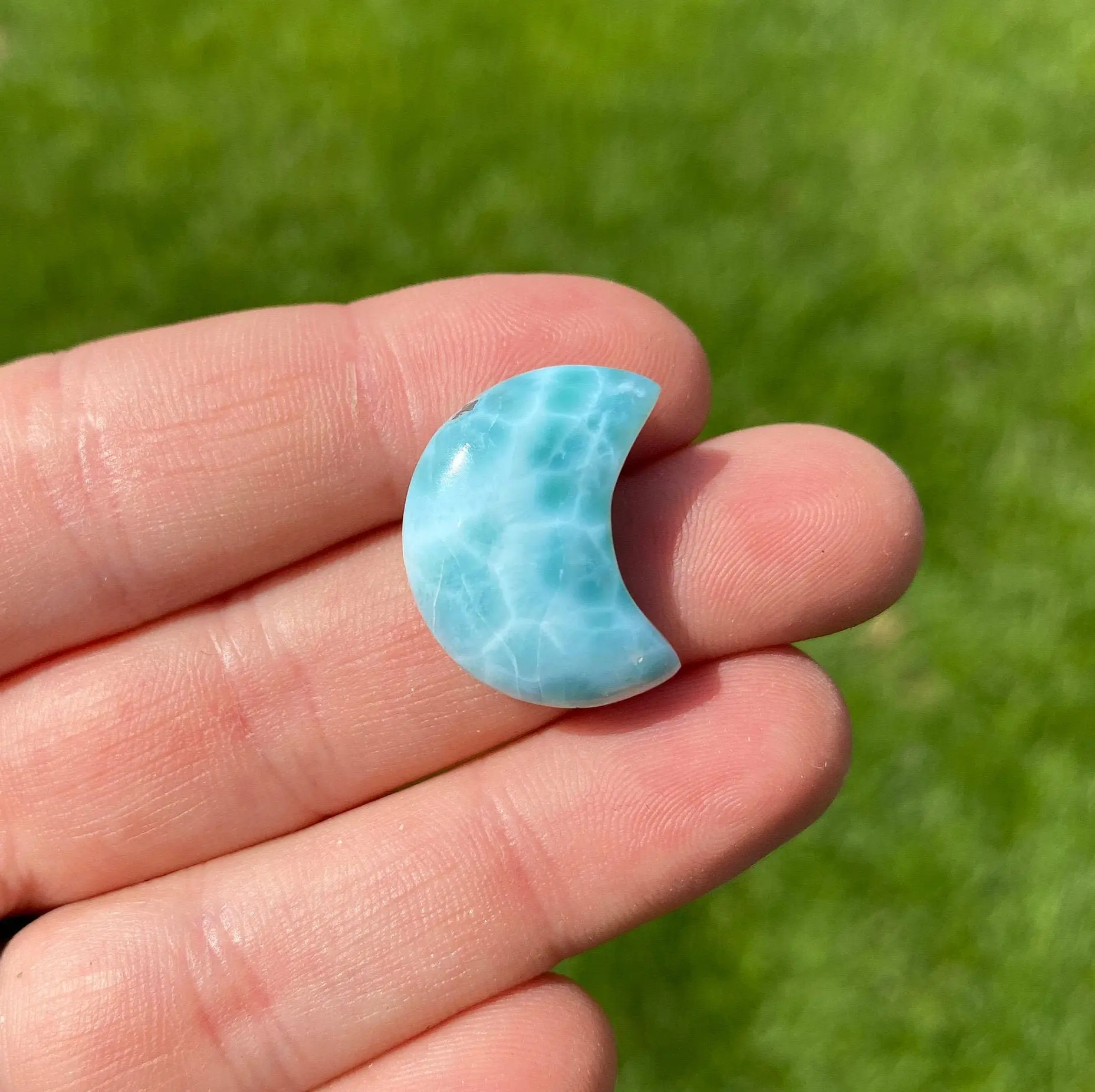 New Moon Beginnings Larimar Moon Polished Stone - Blue Color with Unique Shape and Texture