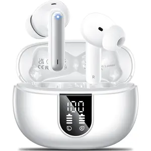 Wireless Earbuds, 2024 Wireless Headphones HiFi Stereo Earphones with 4 ENC Noise Canceling Mic, 42Hs Playtime In Ear Earbud, Bluetooth 5.3 Sport Earphones with LED Power Display for Android iOS White