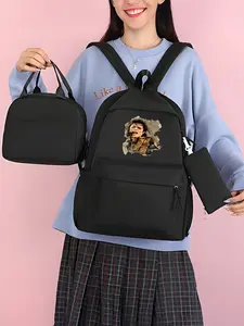 Backpack set featuring Michael Jackson with a zipper closure, large capacity, suitable for daily use and as a New Year gift
