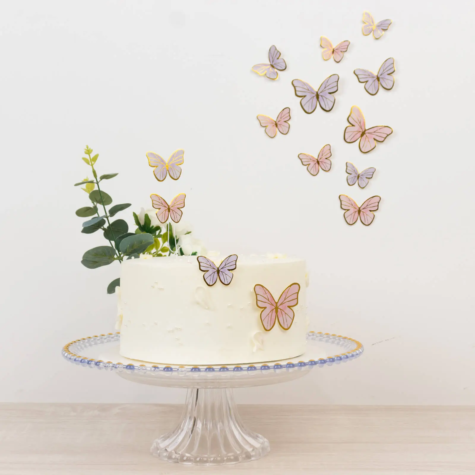 64 Pcs 3D Butterfly Cake Toppers with Gold Edges – Pink & Purple Double Layer Cupcake Decorations for Birthdays, Weddings, Baby Showers – Assorted Sizes, Cake Decorating Supplies, Dainty Cake & Cupcake Toppers