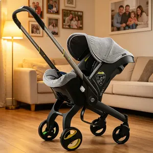 HIHI 4-in-1 Multifunctional Convertible Infant Car Seat Stroller Travel System, Lightweight Unisex Newborn-Fit Combo with Basket, Cradle, 5-Point Harness, Folding Design for Newborn to Toddler Safety,summervibes