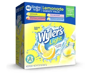 Wyler's Light Lemonade Variety Pack, 40 ct Singles to Go Powder Packets, Water Drink Mix, Variety Pack, Pink, Strawberry & Blueberry Lemonade, Sugar & Caffeine Free, On-The-Go,(Pack of 1)