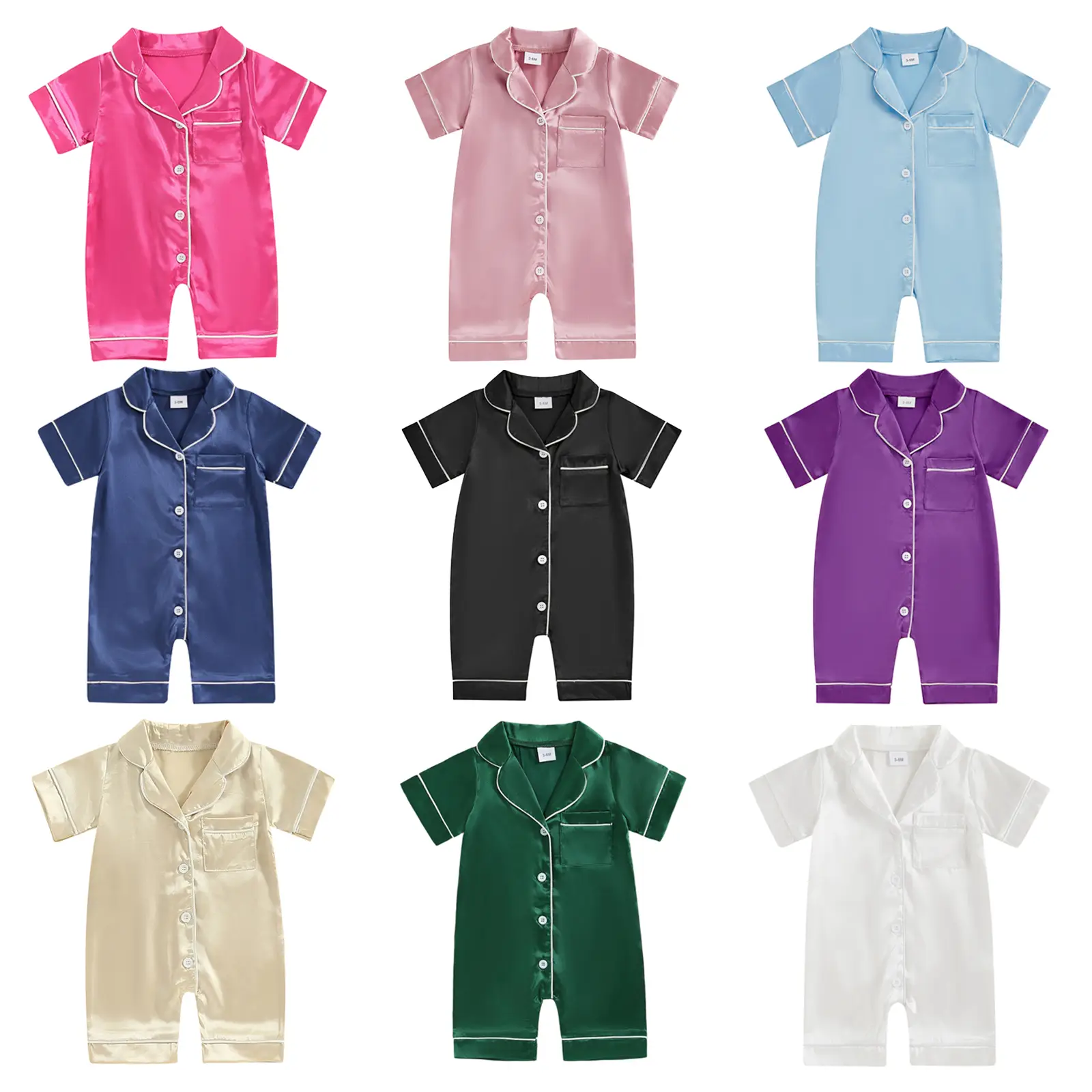 Newborn Baby Girl Boy Silk Pajamas Rompers Button Down Short Sleeve Satin Infant Pjs Jumpsuit Shorts Nightgown