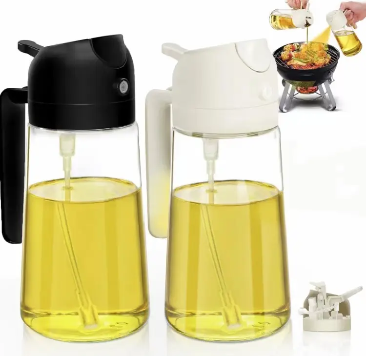 2 Count Oil Sprayer for Cooking ,2 in 1 Oil Dispenser and Oil Sprayer 16oz/470ml-Glass Oil Spray Bottle,Mist Olive Oil Dispenser for Kitchen,Air Fryer