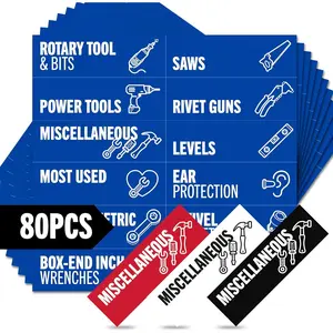 Tool Labels for Toolbox - 80 count Heavy Duty Drawer & Tool Chest Labels (Blue), Large  Toolbox Labels for Steel Drawers, Toolbox Organization  for Garage Storage