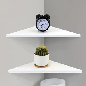 Corner Mounting Shelf,Easy to Install Wall Corner Shelf,Aluminum Material Shelves with Bendable Point,Set of 2 (White)