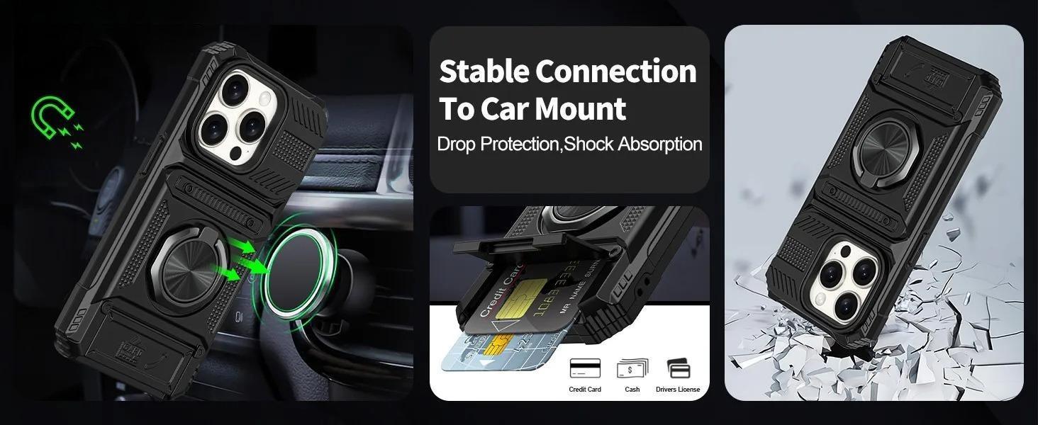 Case For iphone 17 pro max cases for men 16 Pro 15 Pro Max 14 phone case iphone 16 & Samsung phone cases Card Holder Magnetic Rotated Ring Kickstand Layer Heavy Shockproof Wallet Covers Cellphone with Lens Protector