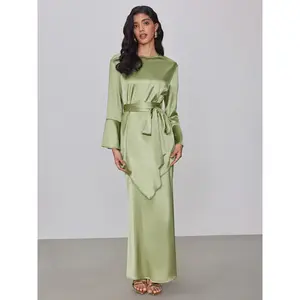 Cider [2 colors, size 0-10] Round Neck Lace Up Long Sleeve Blouse & Maxi Skirt