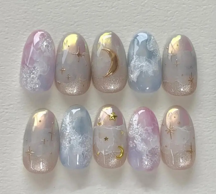 ombre cat eye star nails/ hand painted nails /custom press on nails/ hand made Press on Nails/Faux Acrylic Nails/ Gel Nails Satamiis