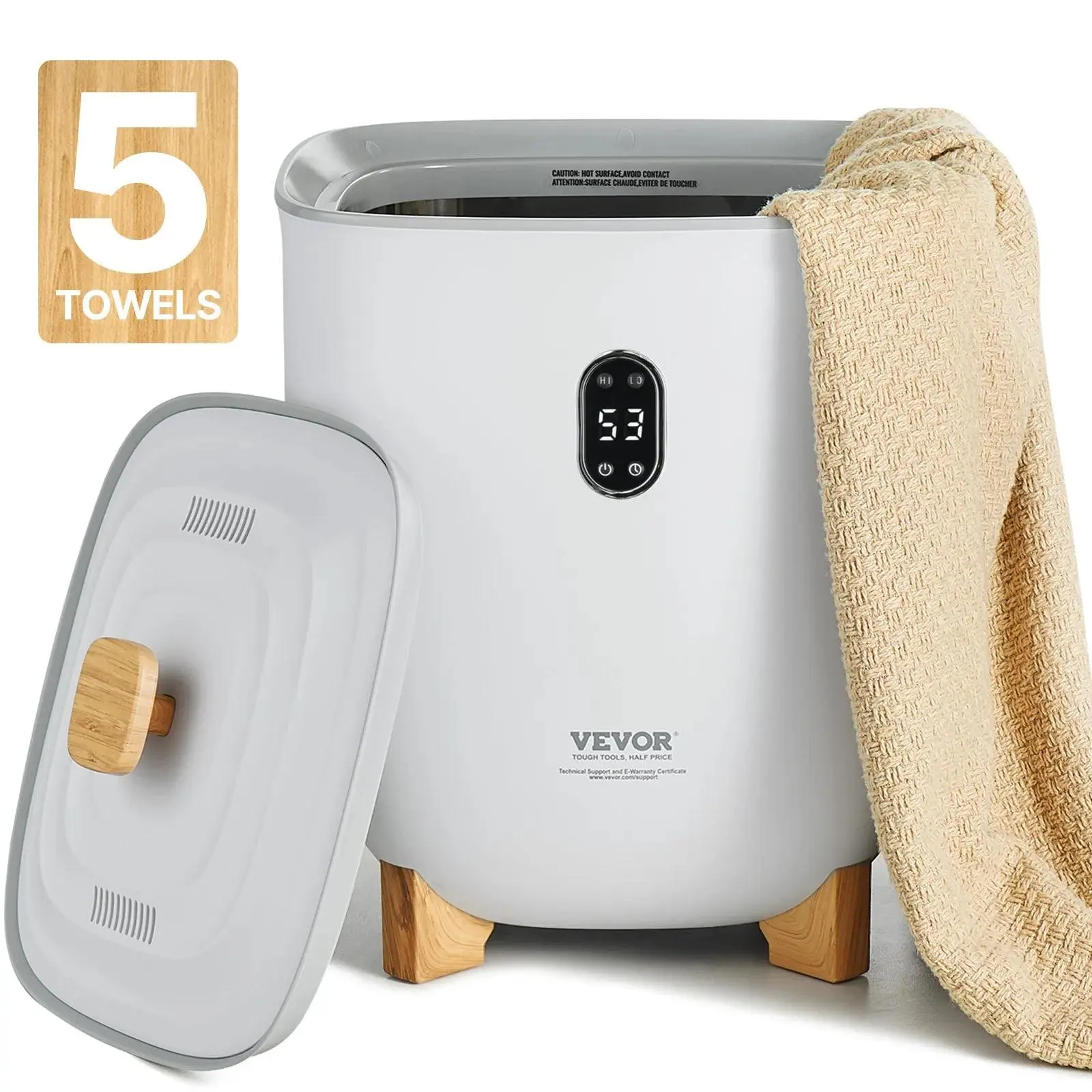 【Summerfinds】VEVOR Towel Warmer Bucket,  25L Heated Towel Warmer with LED Display, Large Blanket Warmers for Bathroom, 20/40/60/90 Mins Timer and Temperature Setting, for SPA, Home, Countertop, Floor, Gray