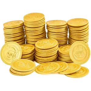 120 Pcs St. Patricks Day Pirate Gold Coins, Doubloons Plastic Fake Gold Coins for Pirate Party Favors Decorations Supplies, Treasure Hunt Children's Birthday Party Small Gift