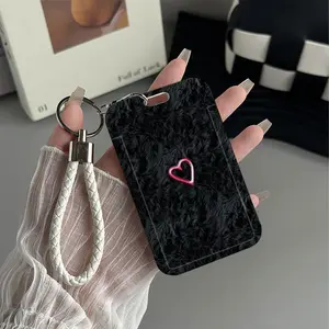 Heart On Fur Pattern Design Plastic Id Card Holder With Lanyard for Doctors, Nurses, Students-Bus Card Case, Campus Card Protector Id Badge Holder Perfect Halloween Christmas Gift