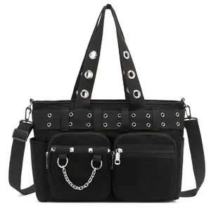 Goth Tote Bag for Women, Corduroy Gothic Purse Goth Tote Bags with Zipper for College, Work, Travel, Gym Casual Shopping Bag