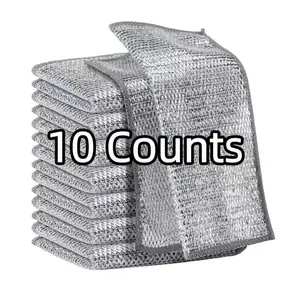 10 Counts Dishwashing Rags，Multipurpose Non-Scratch Wire Dishcloths for Wet and Dry Use, Reusable Wire Cleaning Cloths for Kitchen, Sinks, and Pans Washable and More shower  grout  cleaner Multifunctional Reusable Dishwashing Rags