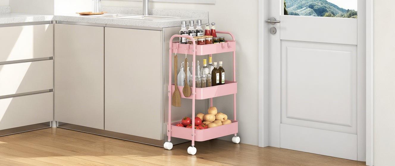3-Tier Rolling Utility Cart with Wheels, Space-Saving Storage Organizer for Kitchen, Bathroom, Office and Dorm, Easy Assembly
