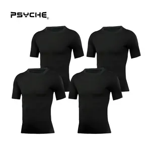 PSYCHE 4-Pack Men's Compression Shirt - Cool Dry Short Sleeve Base Layer Athletic Workout Tee, Sweat-Wicking Ultra-Breathable Muscle Support
