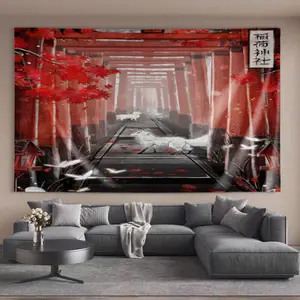 Cool Tapestries Red torii gates white foxes autumn leaves Unique Bedroom decoration