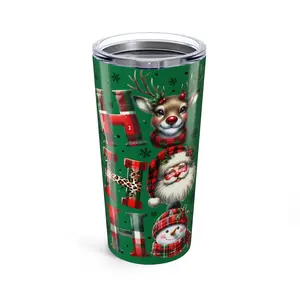 Green Christmas Tumbler 20oz, Santa Claus Ho Ho Ho Holiday Gift, Festive Drinkware Cup, Xmas Stocking Stuffer, Red White Winter Beverage Mug