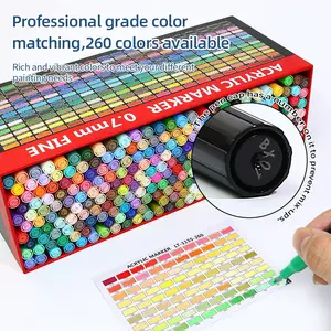 260 Color Acrylic Paint Marker Pen Set, Paint Pens Markers, Hard Tip 0.7-1mm Ultra Fine Point, Waterproof High Saturation, for Wood Metal Plastic Canvas Glass Ceramic Rock Painting DIY Art Supplies