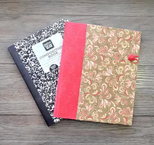 Chic Brico Fabric Covered Hardcover Notebook Composition Book Cover - Red & Brown Paisley