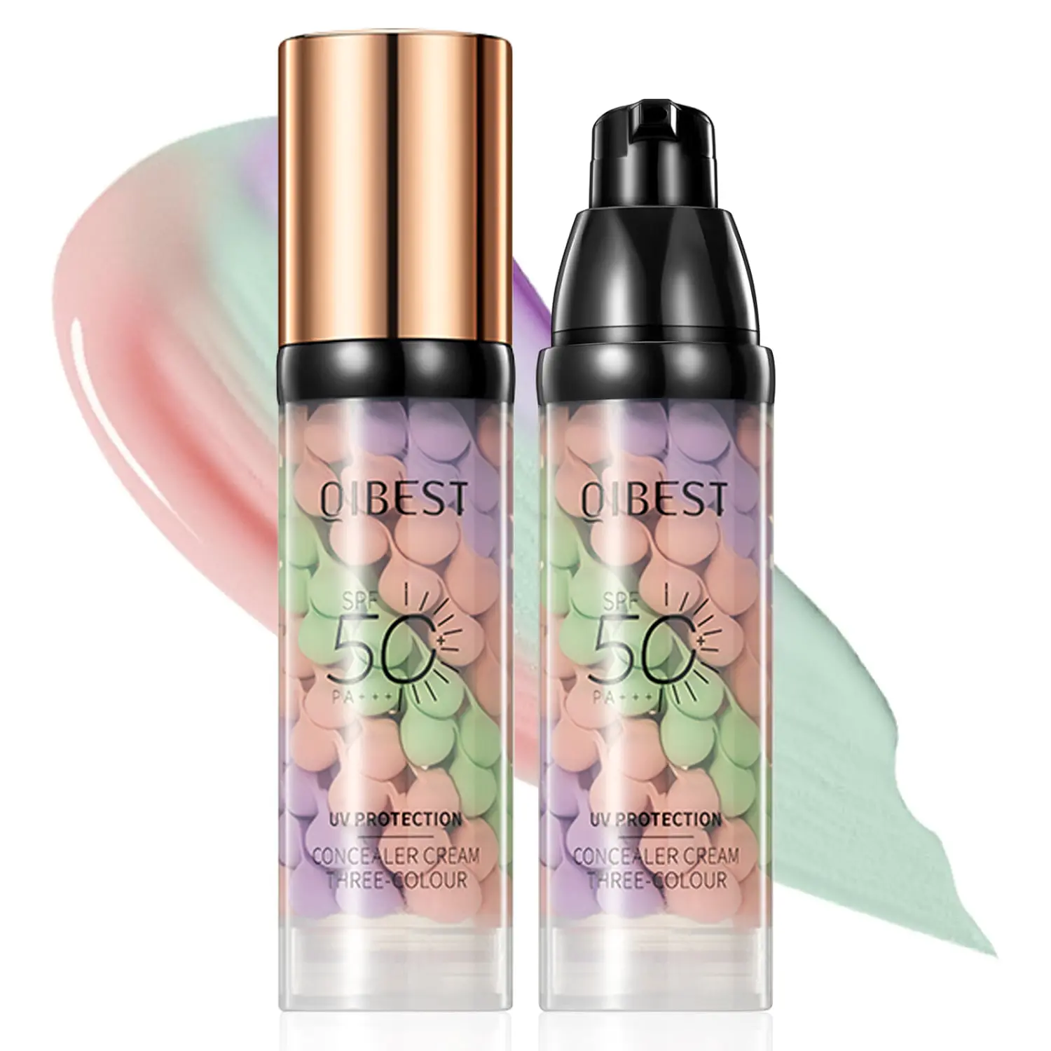 3-in-1 Color Correcting Facial Serum,Moisturizing Primer, , SPF 50 PA++ +Brightening Primer for Even Skin Tone, OilControl & Refreshing, Purple, Pink & GreenTones