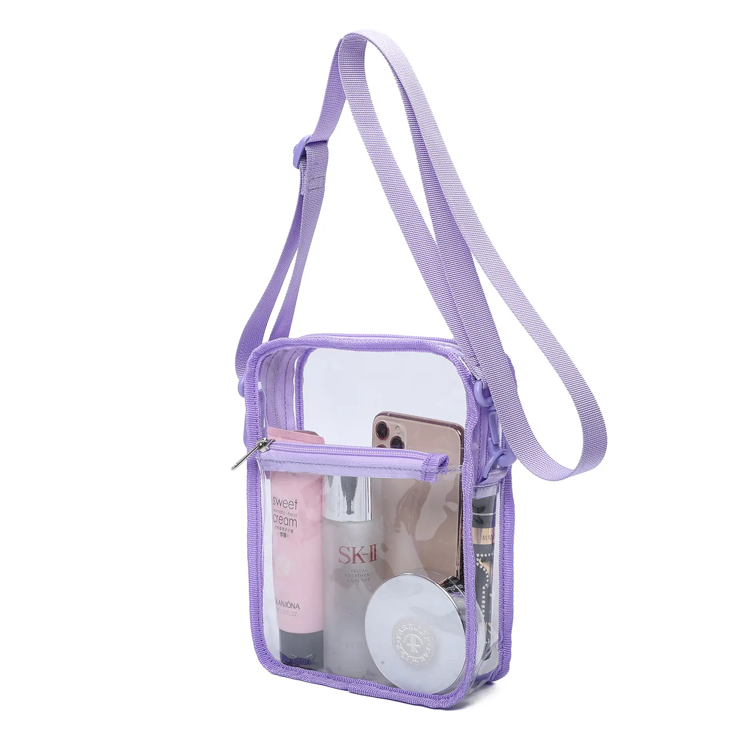[P] FARMARK Clear Bag Purse Stadium Approved Women's Transparent Crossbody Bags Small for Men and Women See Through Purses for Concerts Sports Events Cellphone Pouch Compact Shoulder Bags with Zip Closure