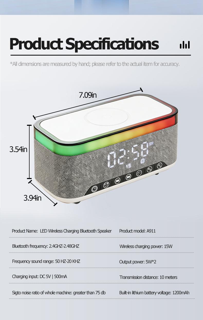 Wireless Speaker, 10W Bluetooth Speaker with 15W Wireless Charging, 13-Color Night Light, Alarm, White Noise, FM Radio, Portable, Stereo, TWS, BT5.3, for Home, Office & Bedroom (White) Wireless Speaker, 10W Bluetooth Speaker with 15W Wireless Charging, 13-Color Night Light, Alarm, White Noise, FM Radio, Portable, Stereo, TWS, BT5.3, for Home, Office & Bedroom (White)