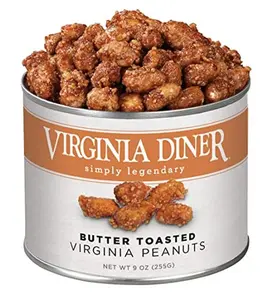 Virginia Diner Butter Toasted All Natural Virginia Blister Roasted Gourmet Peanuts with Crunchy Candy Coating in Diner Tin 10 Ounce (Pack of 1)