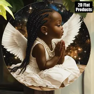 Little Angel Vintage  Sign 2D Flat Round White Wings Pearl Living Room Decor Gift