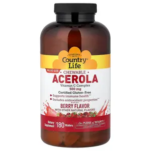 Country Life Chewable Acerola, Vitamin C Complex, Berry, 180 Wafers