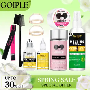 【Spring Glow-Up】Wig Glue Kit with Lace Front Glue, Remover, Elastic Band, Wig Caps, Edge Control, Hair Wax Stick, and Edge Brush - 9 Count Set Adhesive Melting Spray